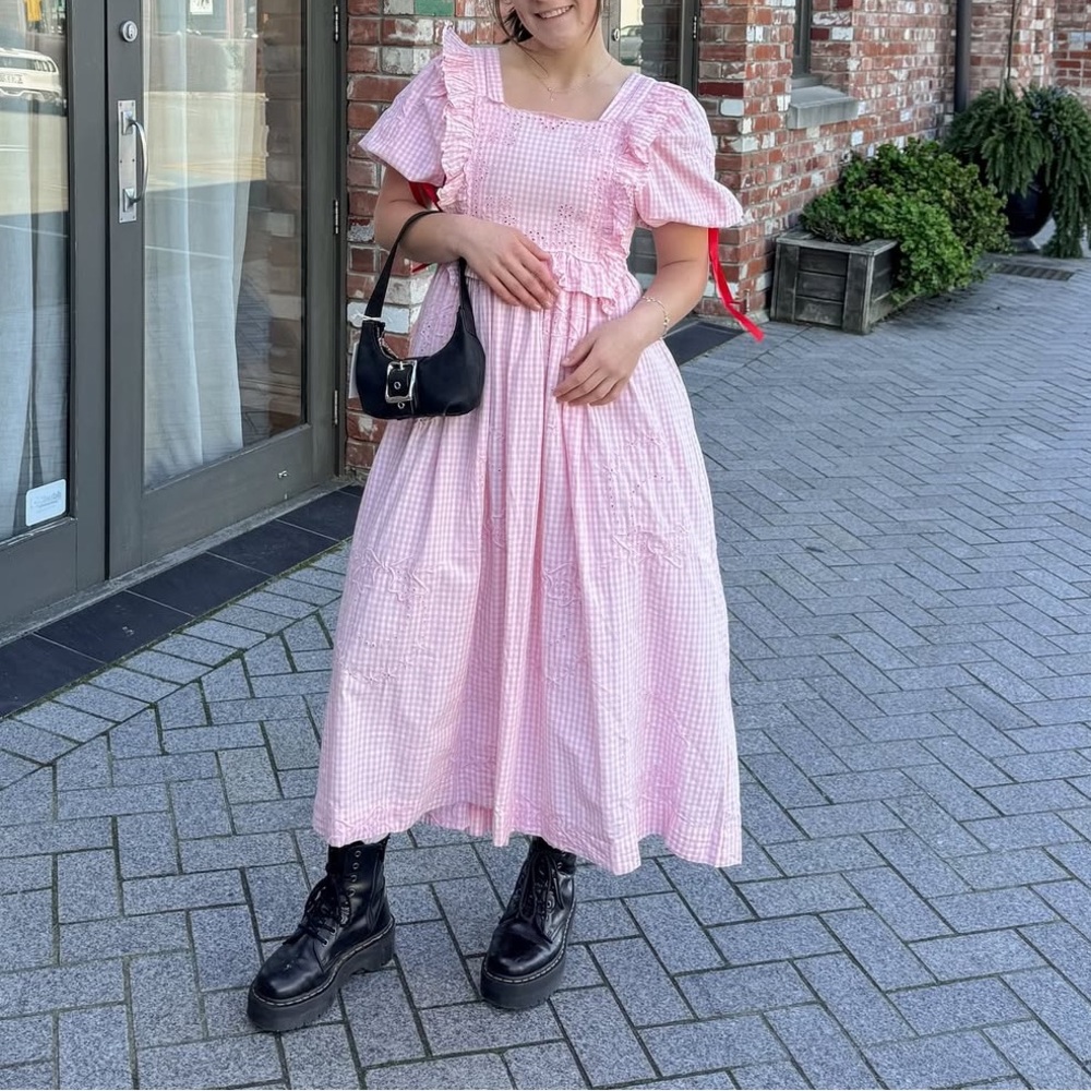 Damson madder Rhea gingham pink dress